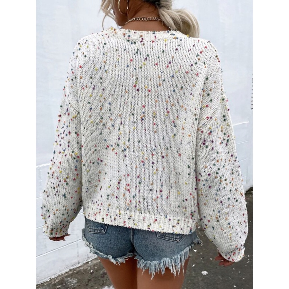 PREORDER Colorful Confetti Textured Popcorn Drop Shoulder Knit Casual Long - Picture 2 of 2